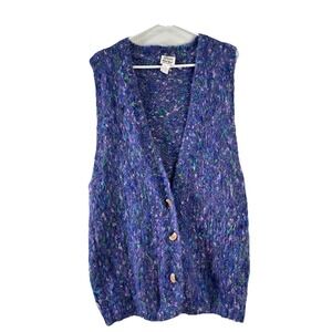 Vintage Hand Knit Italian‎ Sweater Purple Vest Wool Blend S Cozy Grandpa Cottage